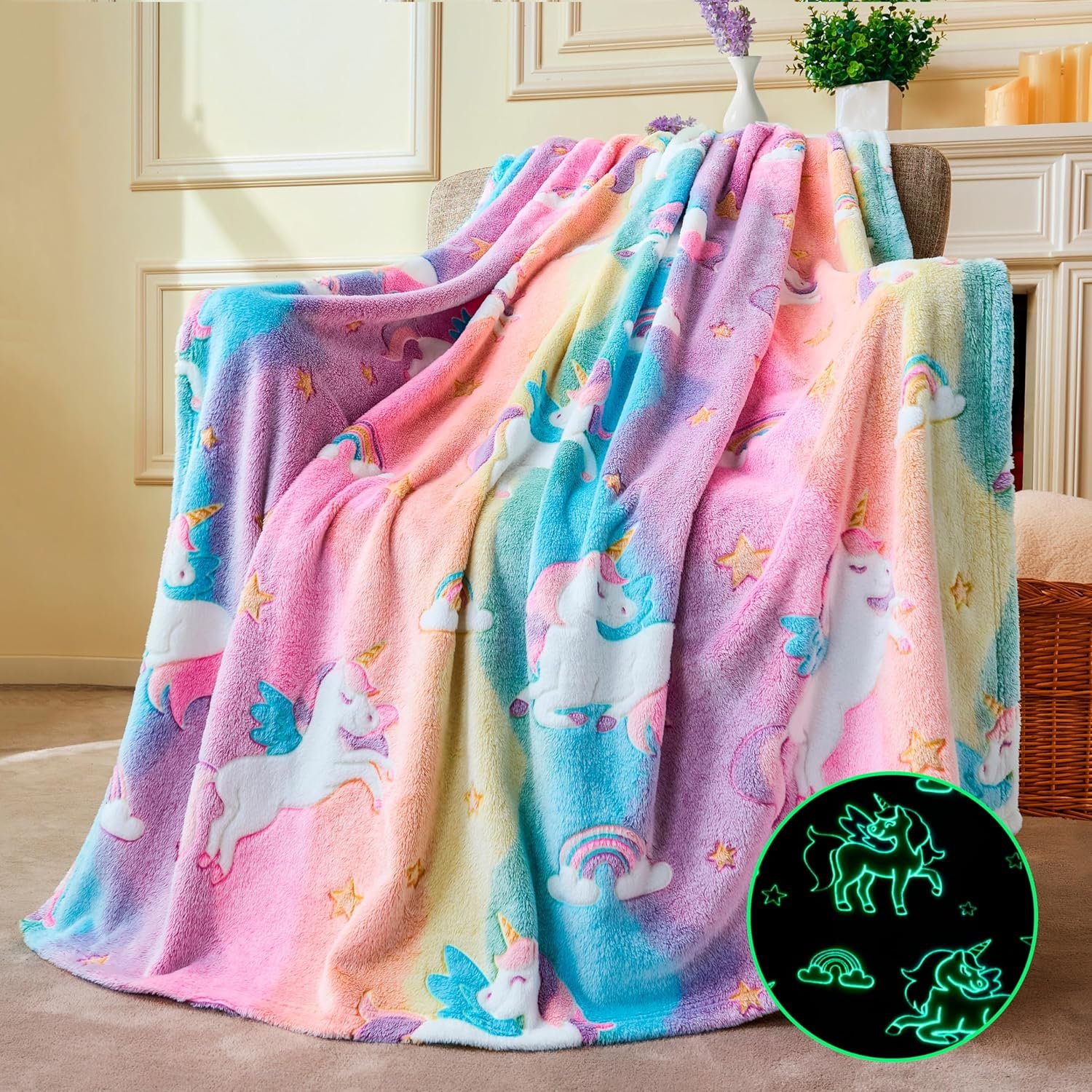 Joiedomi Glow in The Dark Blanket - Unicorns Gifts for Girls Age 2 3 4 5 6 7 8 9 10 11 12 Year Old - Soft Cozy Flannel Kids Throw Blanket - Birthday Bedroom Decor 50"×60" - Image 2