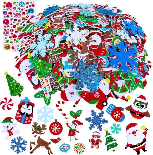 Winlyn 522 Pcs Bulk Assorted Christmas Stickers Christmas Crafts Foam Self-Adhesive Santa Reindeer Snowman Stickers Embellishment Winter Crafts for Kids Holiday Craft Projects Classroom Activities - Image 2