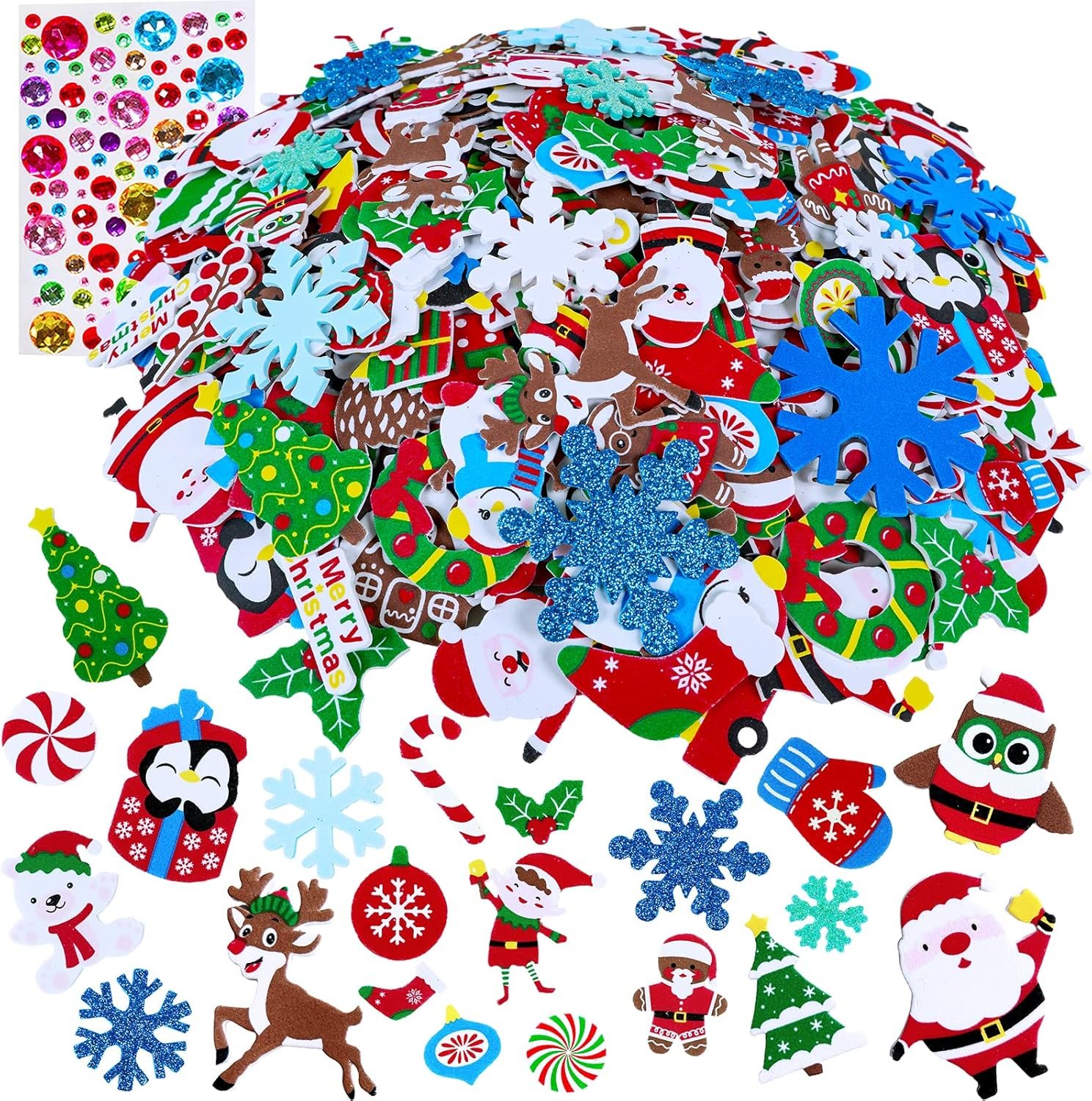 Winlyn 522 Pcs Bulk Assorted Christmas Stickers Christmas Crafts Foam Self-Adhesive Santa Reindeer Snowman Stickers Embellishment Winter Crafts for Kids Holiday Craft Projects Classroom Activities - Image 2