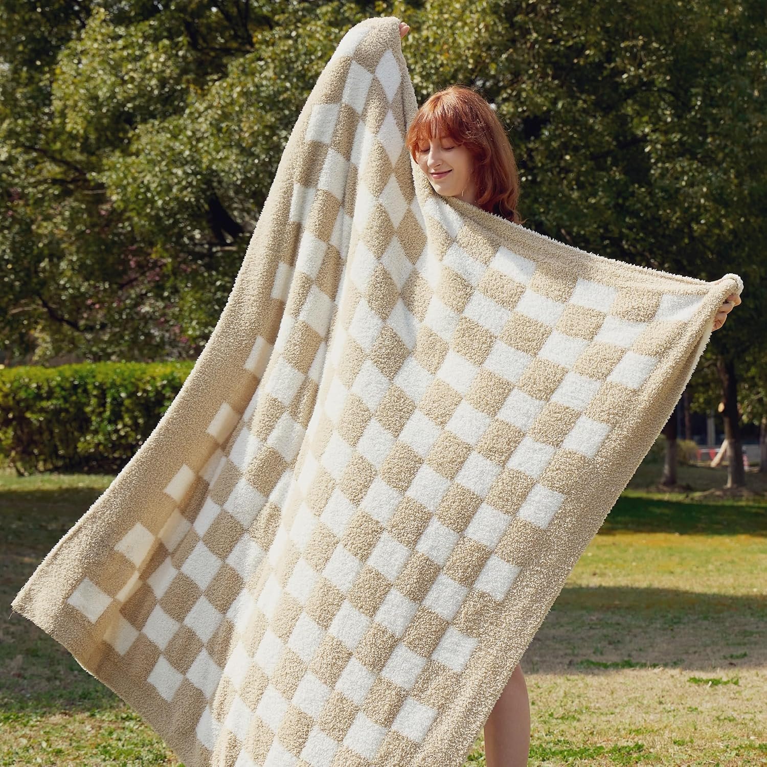 Bedsure Checkered Throw Blanket - Super Soft Knit Breathable Throw Blanket, Warm Cozy Fluffy Lightweight Summer Blanket for Couch Sofa Bed (50" x 60") - Image 3
