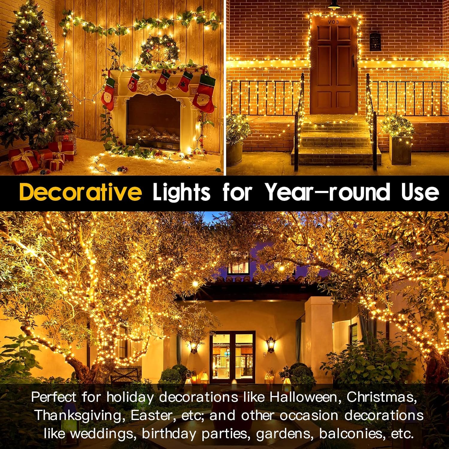 Techip 300 LED Christmas Lights Outdoor, Warm White Christmas Tree Lights Outside Waterproof Twinkle Lights Green Wire Connectable Plug in Christmas String Lights Indoor 108FT 8 Modes for House Decor - Image 6