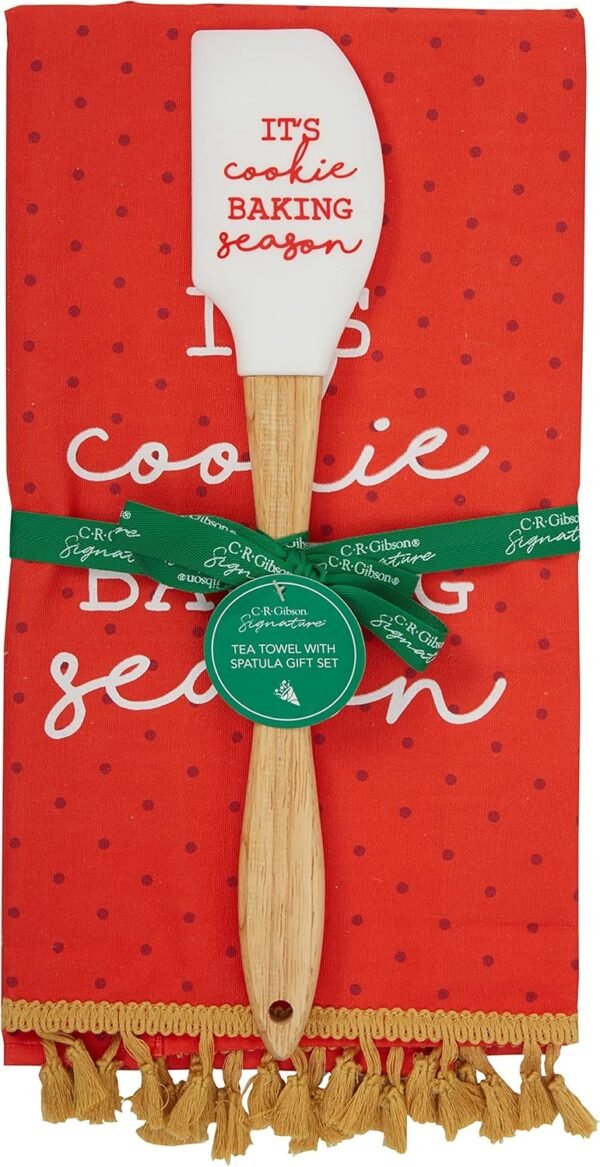 C.R. Gibson It's Cookie Season 100% Cotton Hand Towel and Silicone Spatula for Baking Gift Set, Multicolor - Image 2