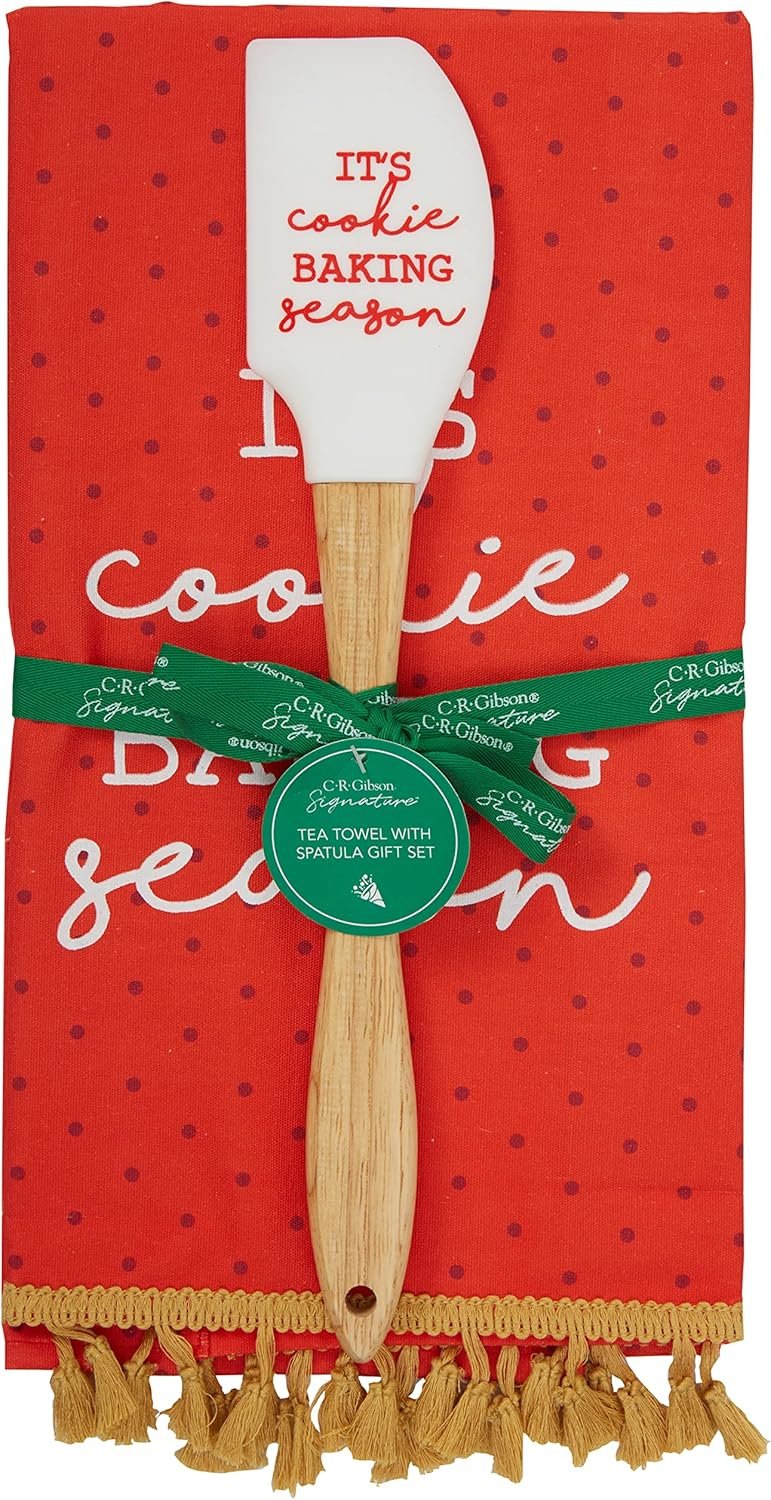 C.R. Gibson It's Cookie Season 100% Cotton Hand Towel and Silicone Spatula for Baking Gift Set, Multicolor - Image 2