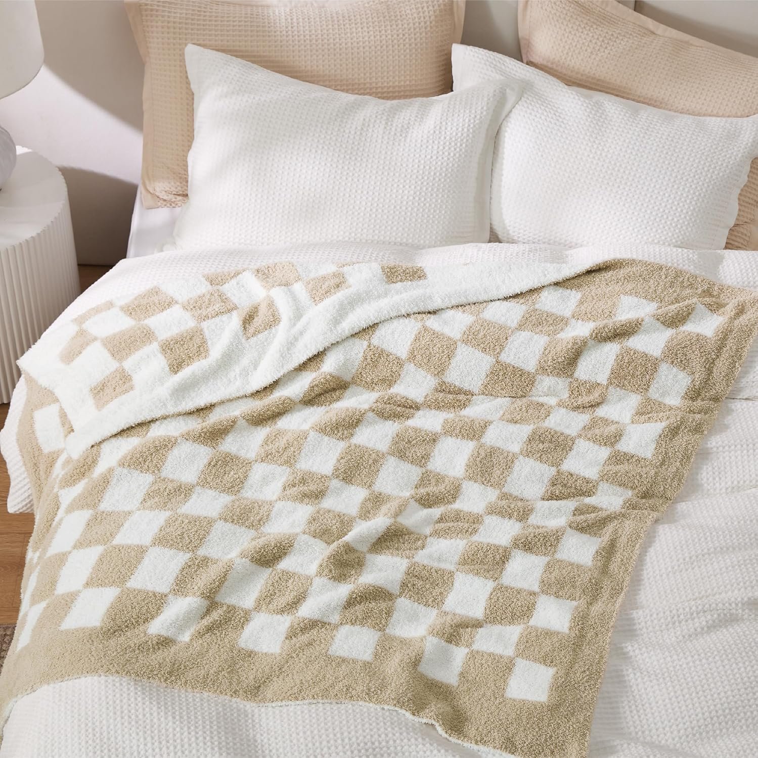 Bedsure Checkered Throw Blanket - Super Soft Knit Breathable Throw Blanket, Warm Cozy Fluffy Lightweight Summer Blanket for Couch Sofa Bed (50" x 60") - Image 7