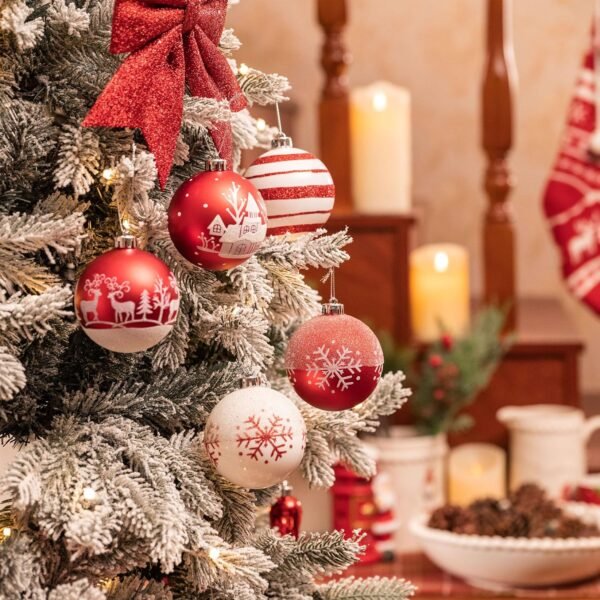Valery Madelyn Christmas Tree Decorations Set, 16ct Red and White Shatterproof Christmas Ball Ornaments Bulk, 3.15 Inch Traditional Hanging Ornaments for Christmas Trees Xmas Holiday Party Decor - Image 3