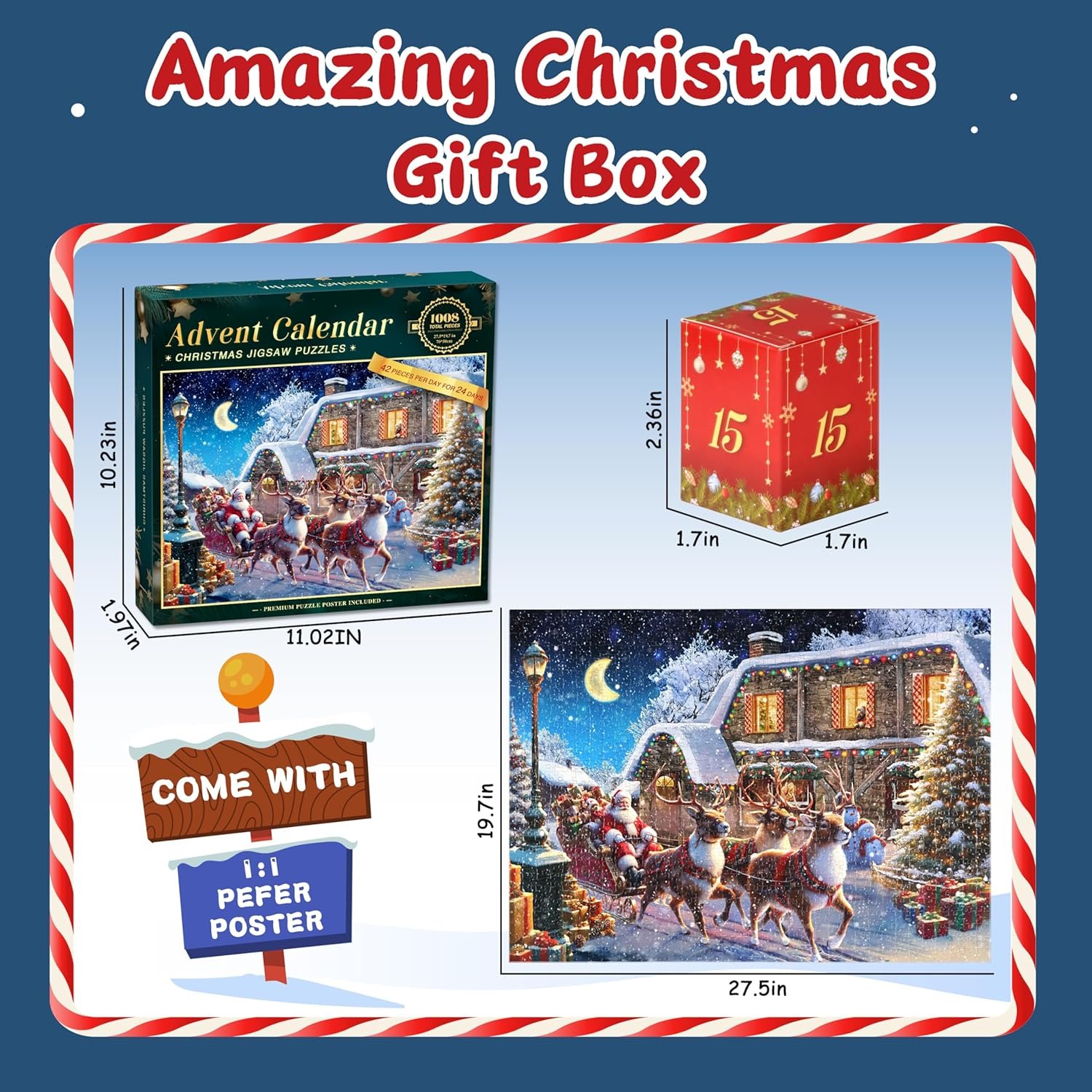 Christmas Jigsaw Puzzles Advent Calendar 2024, 1008 Pieces Puzzle 24 Days Christmas Countdown Calendar Family Game Christmas Gifts for Kids Teens Adults - Santa is Delivering Gifts - Image 6