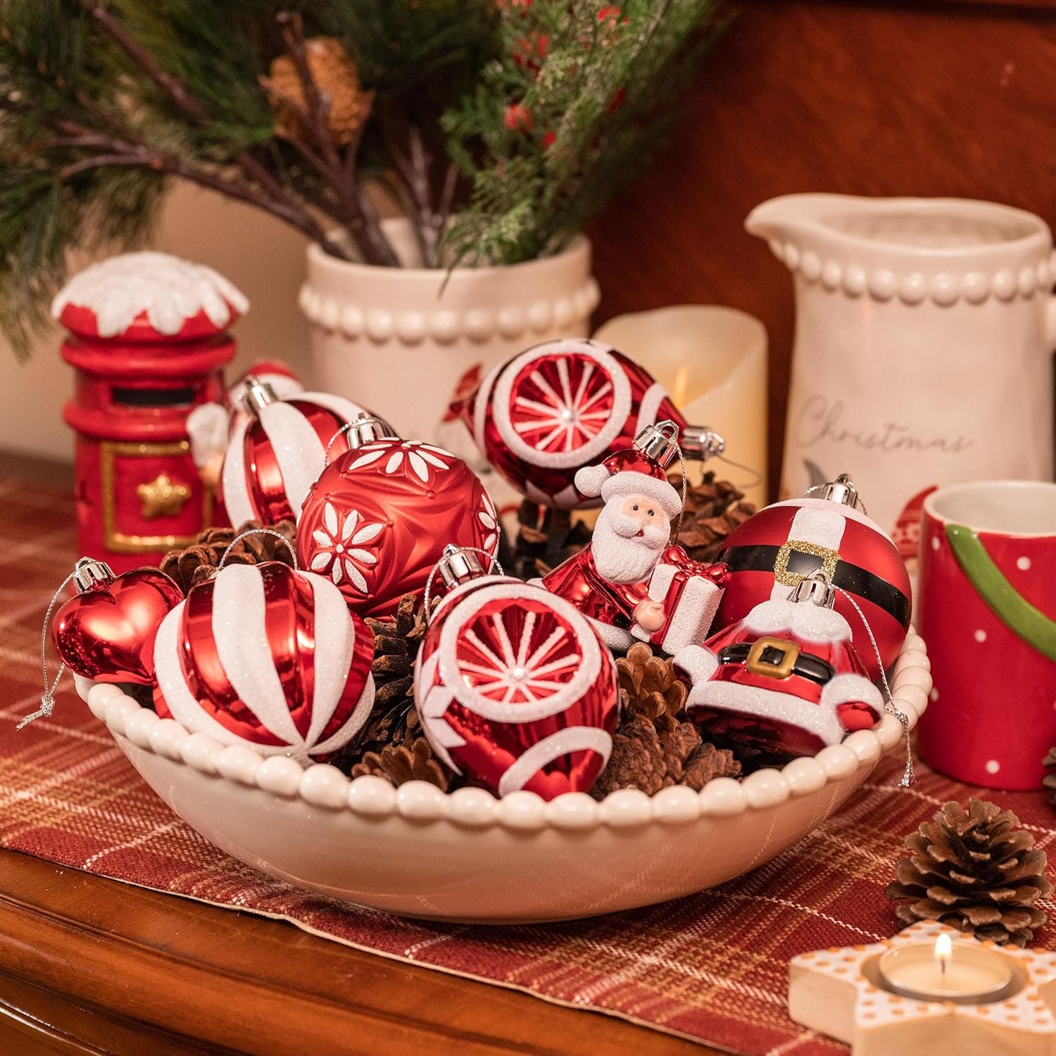 Valery Madelyn Christmas Ornaments Set, 70ct Red and White Shatterproof Christmas Tree Decorations Set, Variety Traditional Red and Silver Decorative Hanging Ball Ornaments Bulk for Xmas Holiday Decor - Image 5