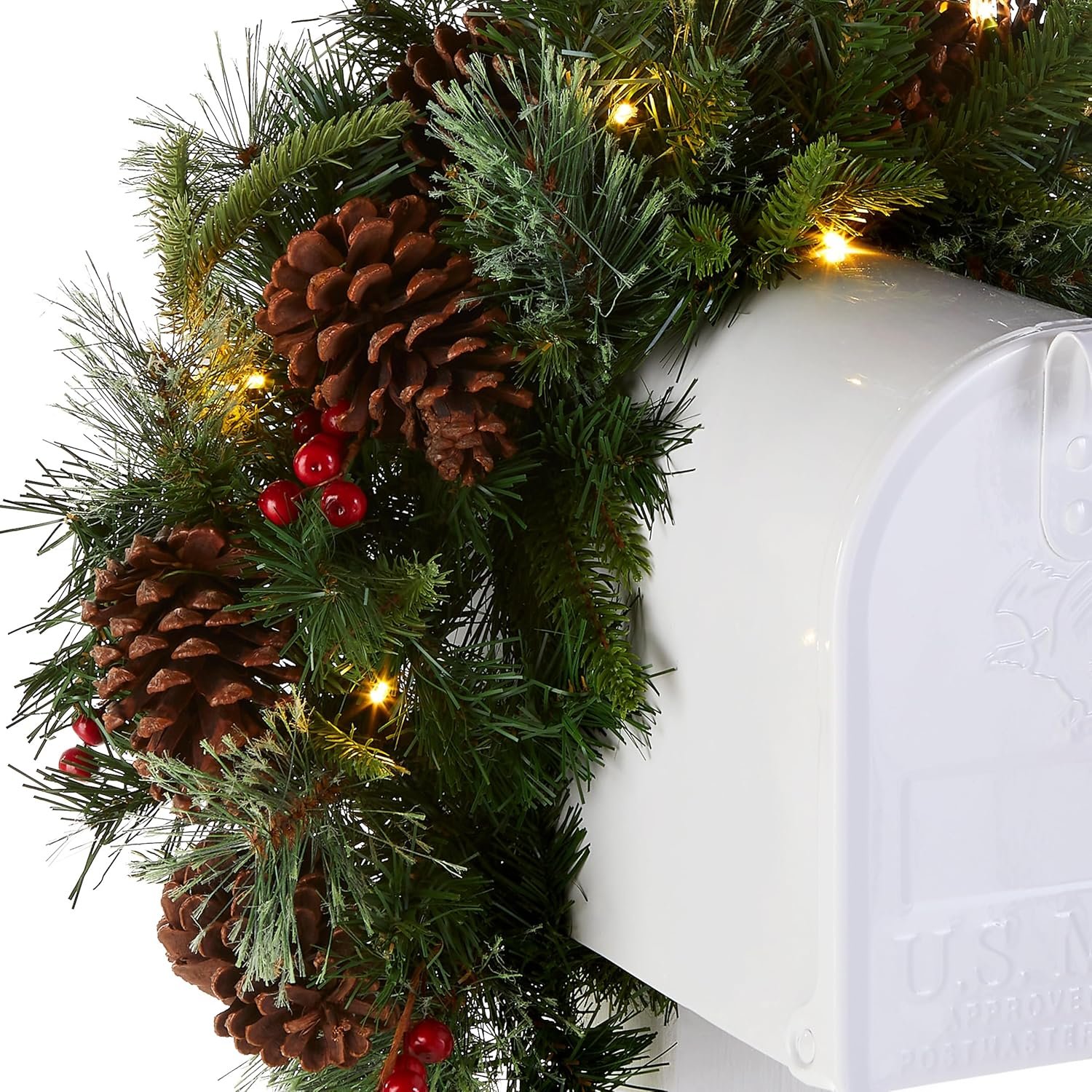 National Tree Company Pre-lit Artificial Christmas Mail Box Swag Flocked with Mixed Decorations and White LED Lights Colonial-36 Inch - Image 3