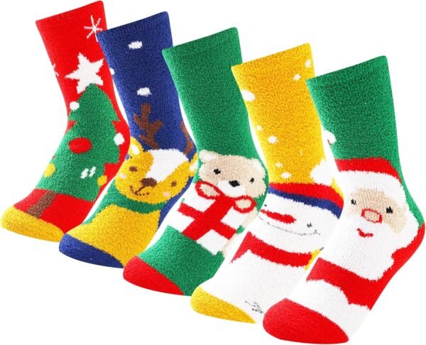 BISOUSOX Fuzzy Christmas Socks for Kids Boys Girls Gift Cute Fun Cozy Fluffy Winter Warm Slipper Xmas Dress Socks - Image 2