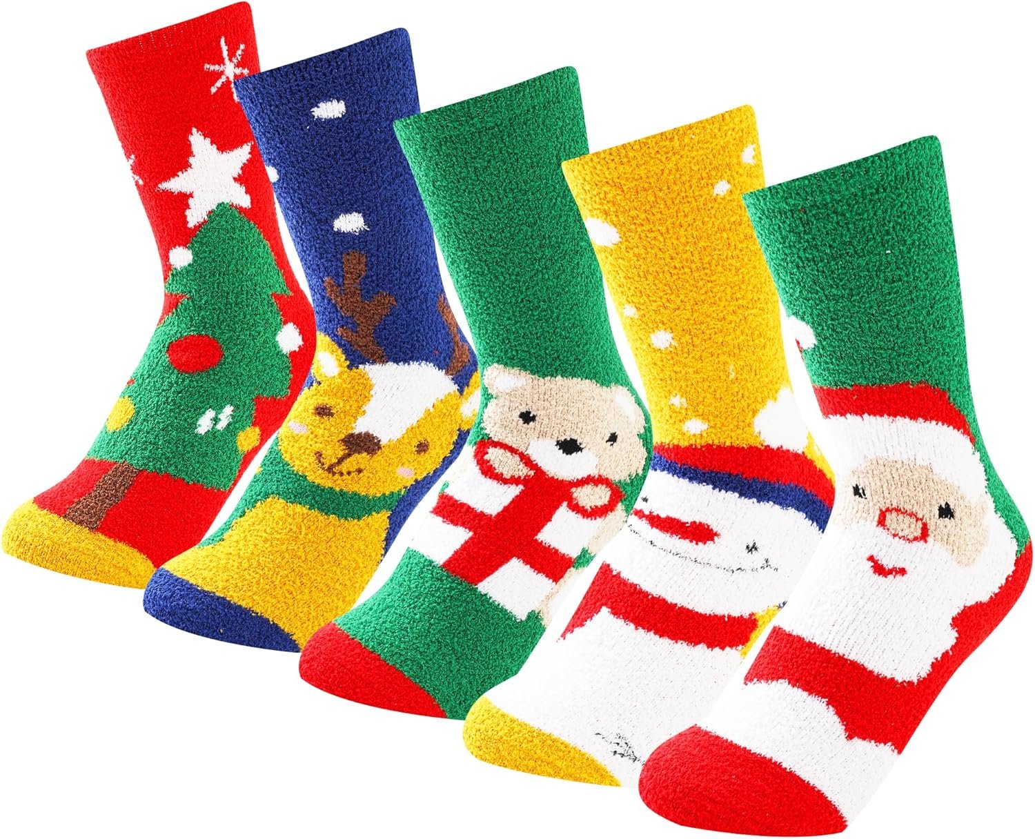 BISOUSOX Fuzzy Christmas Socks for Kids Boys Girls Gift Cute Fun Cozy Fluffy Winter Warm Slipper Xmas Dress Socks - Image 2