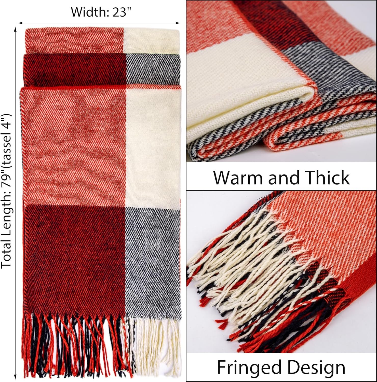 Loritta Womens Scarf Fashion Long Plaid Shawls Wraps Big Grid Winter Warm Lattice Large Scarves Gifts - Image 3