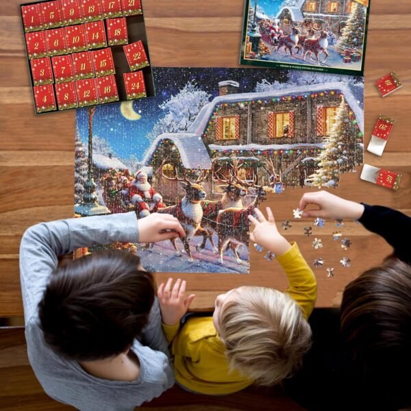 Christmas Jigsaw Puzzles Advent Calendar 2024, 1008 Pieces Puzzle 24 Days Christmas Countdown Calendar Family Game Christmas Gifts for Kids Teens Adults - Santa is Delivering Gifts - Image 5