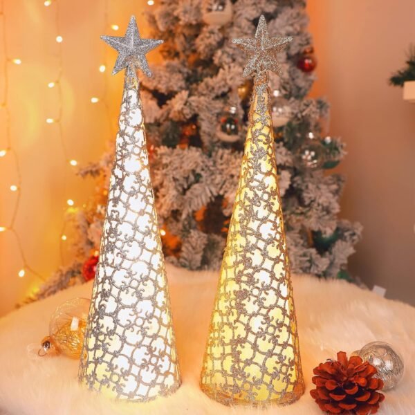 Juegoal Lighted Christmas Table Decorations with Star and 10 LED Lights Battery Operated, Indoor Xmas Thanksgiving Holiday Wedding Party Tabletop Desk Ornament, Set of 2 (Gold, Silver) - Image 4