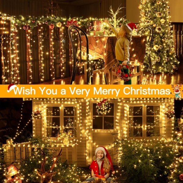 Ollny Christmas Lights 1000 LED 330 FT, IP67 Waterproof Plug in Christmas Tree Lights with Remote, 8 Modes, 3 Timers, Dimmable, House Xmas Indoor Decorations Outdoor Christmas Lights (Warm White) - Image 4