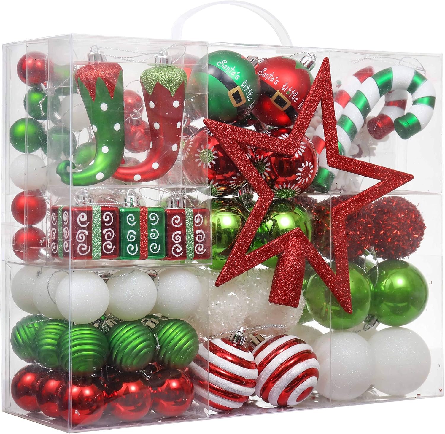 Valery Madelyn 100ct Christmas Ball Ornaments Set, Elf Red Green White Shatterproof Christmas Tree Decorations Variety Ornaments Bulk, Whimsical Hanging Ornaments for Xmas Trees Holiday Party Decor - Image 2