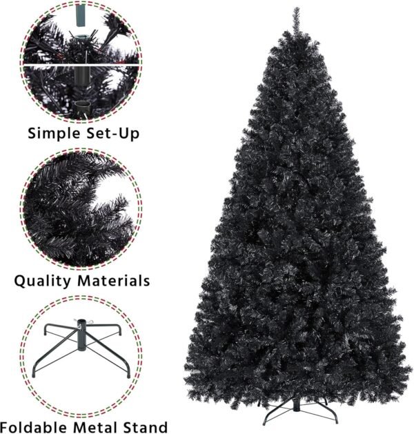 Yaheetech 7.5ft Black Artificial Christmas Pine Tree Seasonal Holiday Carnival Home Party Decoration for Home, Office Indoor Outdoor with 1749 Branch Tips and Foldable Stand - Image 5