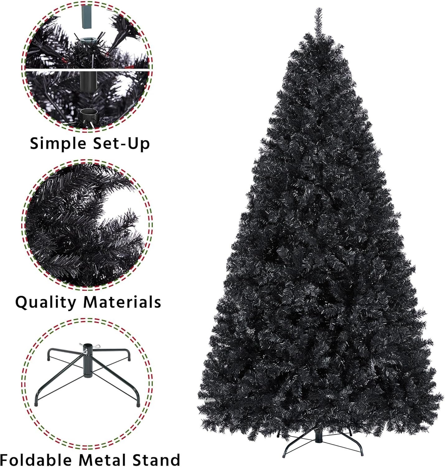 Yaheetech 7.5ft Black Artificial Christmas Pine Tree Seasonal Holiday Carnival Home Party Decoration for Home, Office Indoor Outdoor with 1749 Branch Tips and Foldable Stand - Image 5