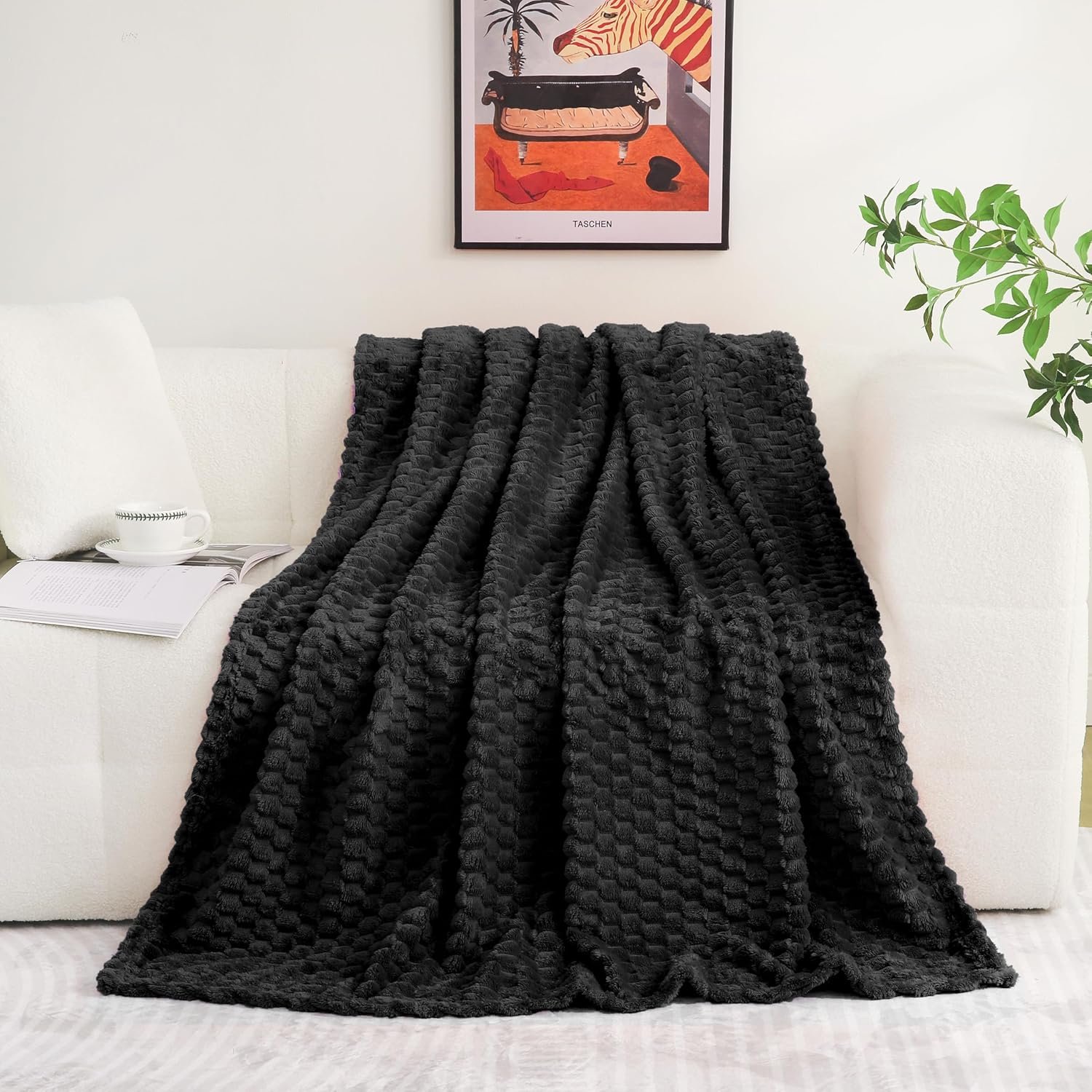 Black Throw Blanket 50"×70" inches Gifts for Mom Fuzzy 3D Jacquard Decorative Flannel Fleece Super Soft Plush Cozy Blanket for Couch Sofa Chair Lightweight - Image 3