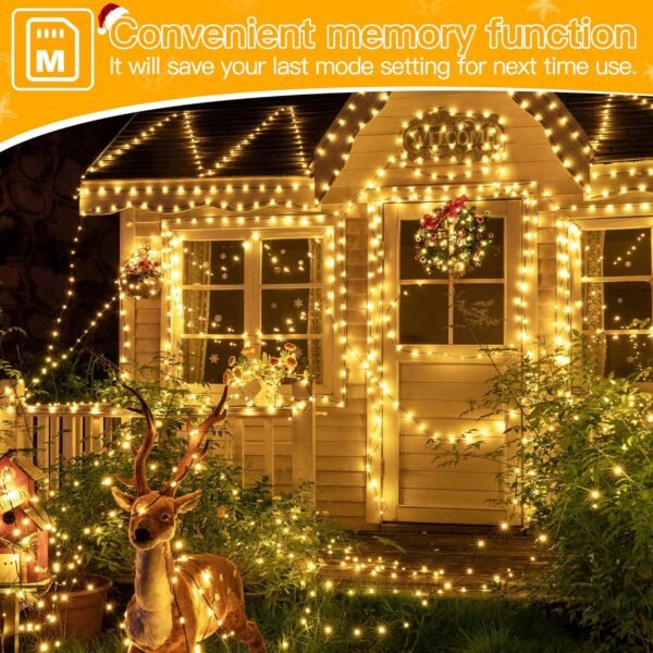 Ollny Christmas Lights 1000 LED 330 FT, IP67 Waterproof Plug in Christmas Tree Lights with Remote, 8 Modes, 3 Timers, Dimmable, House Xmas Indoor Decorations Outdoor Christmas Lights (Warm White) - Image 10