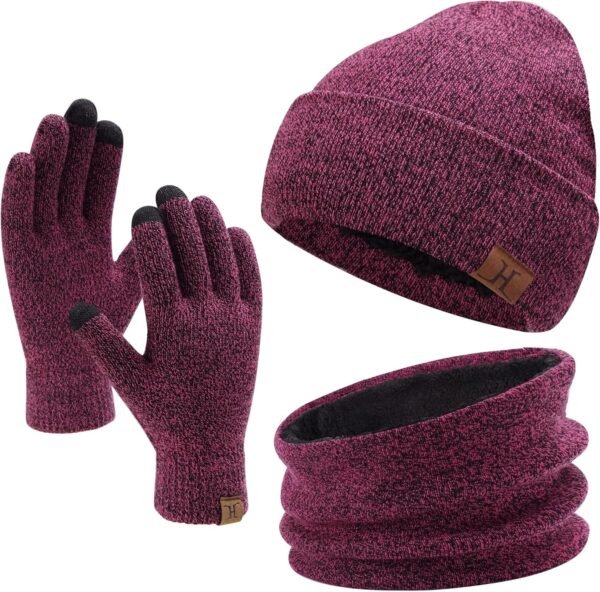 Winter Beanie Hat Scarf Touchscreen Gloves Set for Men and Women, Beanie Gloves Neck Warmer Set with Warm Knit Fleece Lined - Image 2