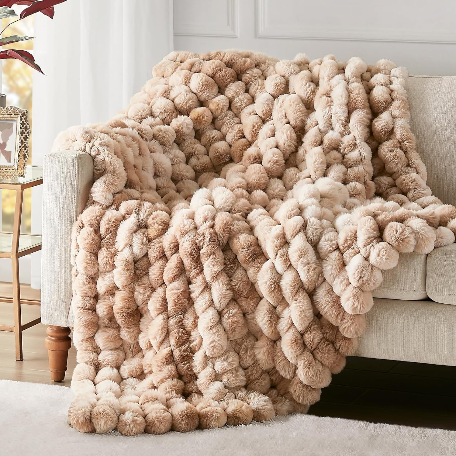 Hyde Lane Soft Faux Rabbit Fur Throw Blanket, Cute Plush Fuzzy Blanket for Sofa Couch, Thick Fluffy Shaggy Throw for Women Girls As a Gift, Brun Rabbit, 50"x60" - Image 2