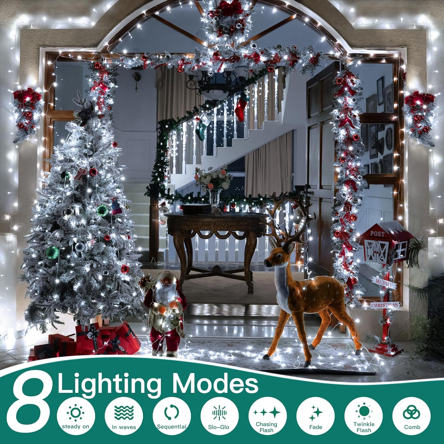 328 FT 1000 LED Christmas Lights Outdoor, Christmas String Lights with Remote and Timer, White Christmas Lights with 8 Modes Dimmable, Fairy Lights for Wedding Party Home Xmas Holiday Decor - Image 6