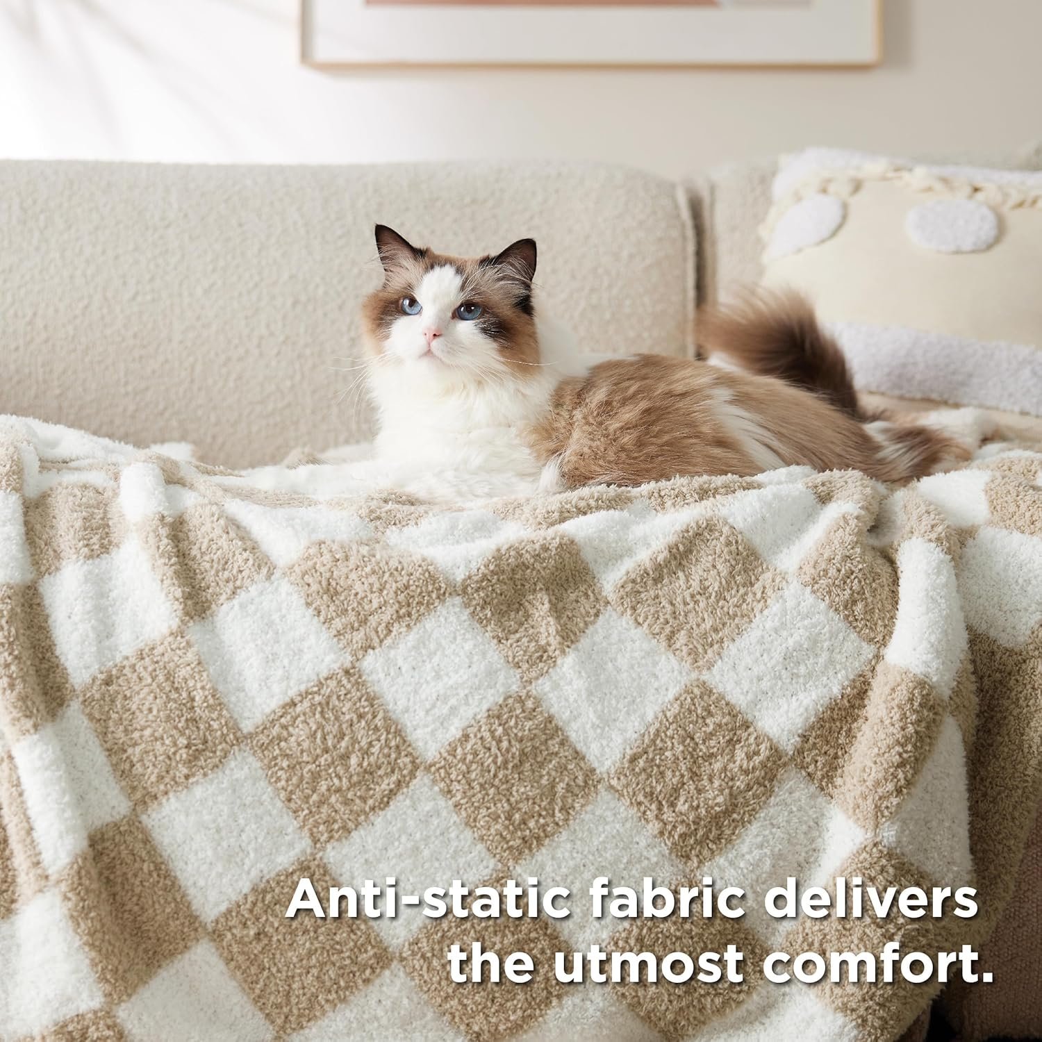 Bedsure Checkered Throw Blanket - Super Soft Knit Breathable Throw Blanket, Warm Cozy Fluffy Lightweight Summer Blanket for Couch Sofa Bed (50" x 60") - Image 6