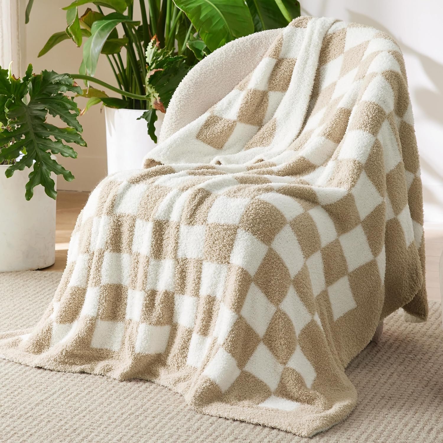 Bedsure Checkered Throw Blanket - Super Soft Knit Breathable Throw Blanket, Warm Cozy Fluffy Lightweight Summer Blanket for Couch Sofa Bed (50" x 60") - Image 4