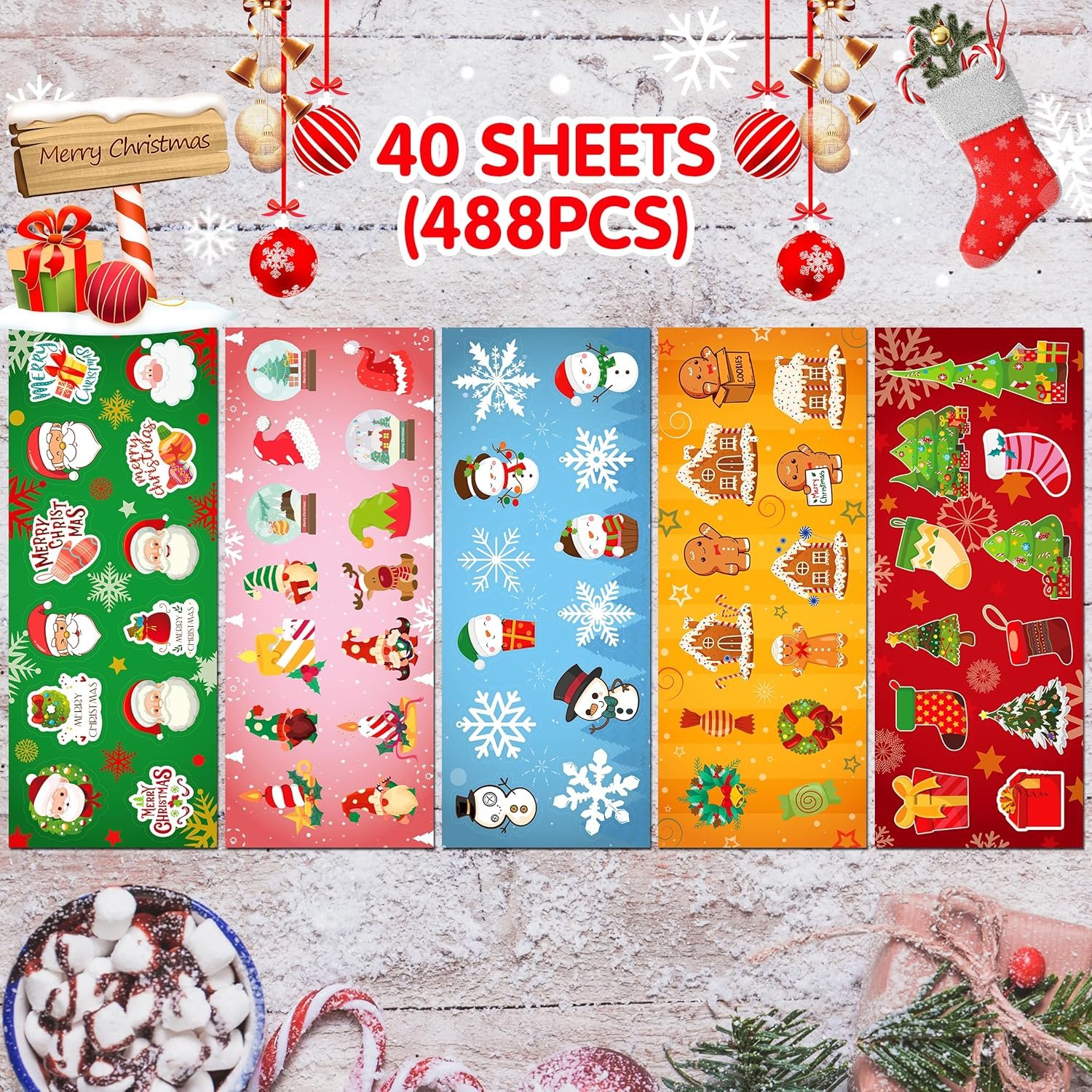 LINAYE Christmas Stickers for Kids - 40 Sheets Christmas Stickers Bulk 480PCS Cute Adhesive Stickers Pack for Treat Bags, Goodie Bags, Christmas Stickers for Girls Boys Christmas Party Favors - Image 3