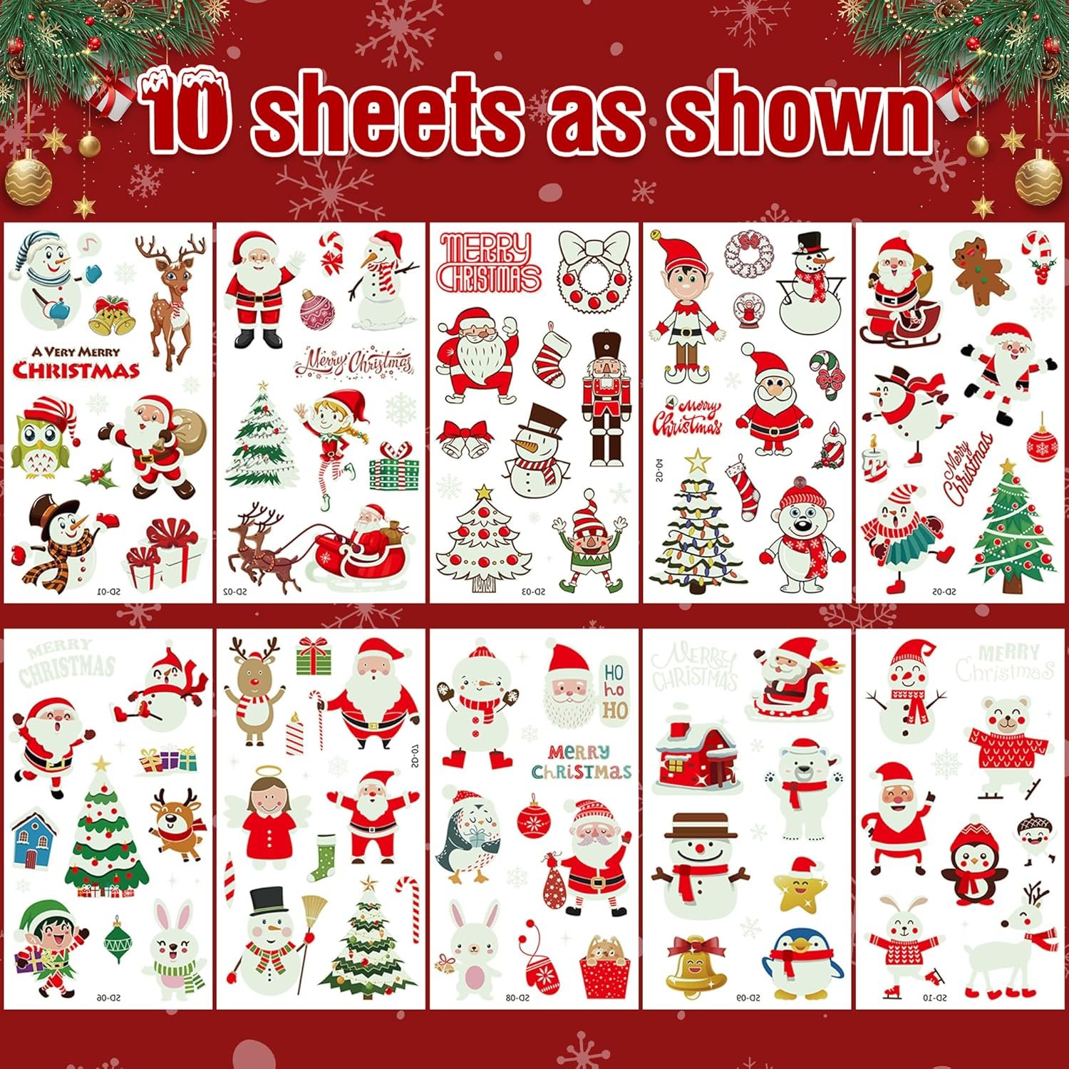 120PCS Luminous Christmas Tattoos for Kids, 10 Sheets Xmas Accessories Glow in the Dark Fake Tattoo Stickers with Santa for Stocking Stuffers, Cute Christmas Party Favors Supplies for Boys Girls - Image 3