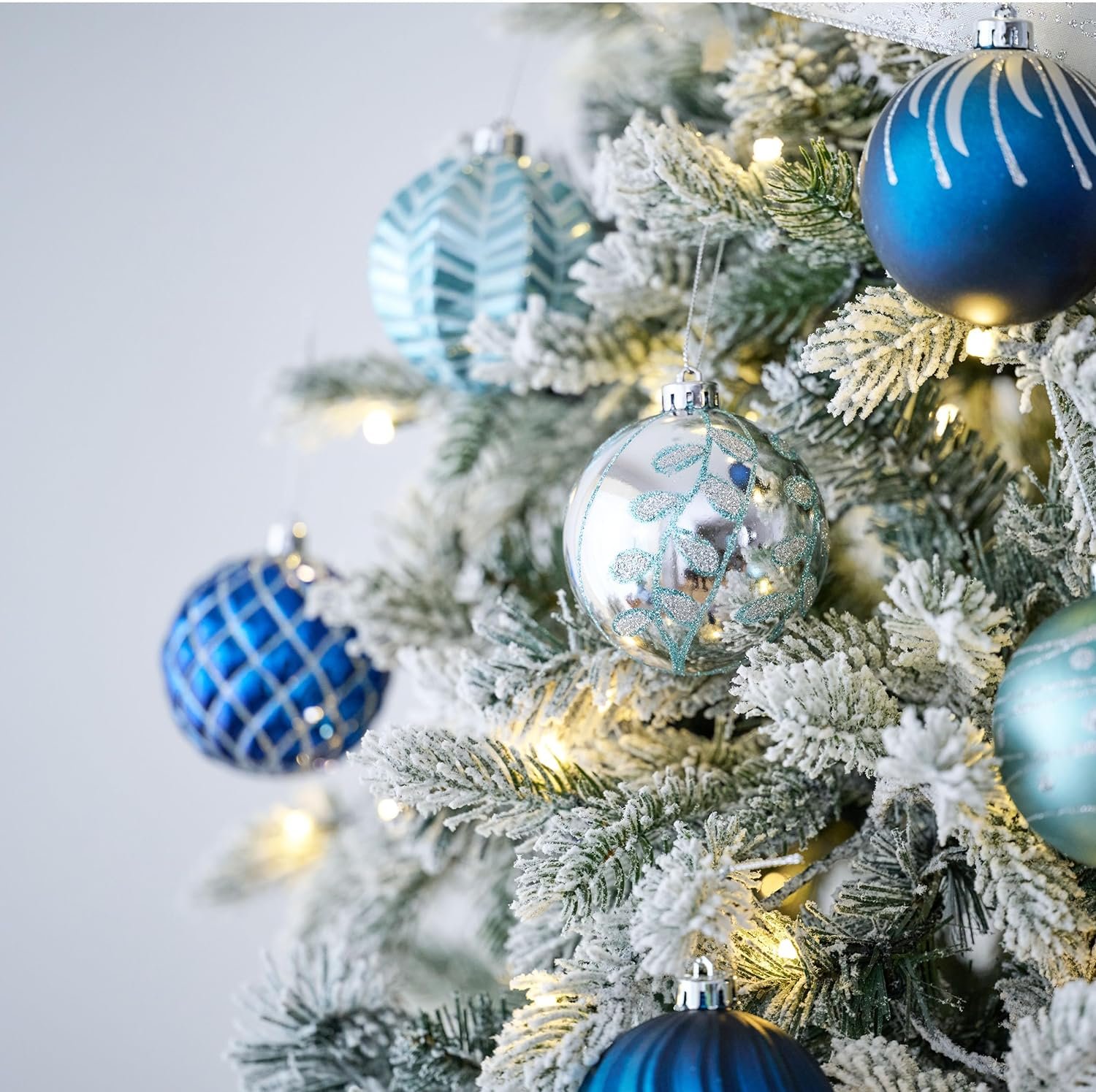 Valery Madelyn Christmas Ornaments Set, 16ct Navy Blue and Silver Shatterproof Fall Christmas Tree Decorations Ball Ornaments Bulk, 3.15 Inches Elegant Hanging Ornaments for Xmas Trees Decor - Image 7