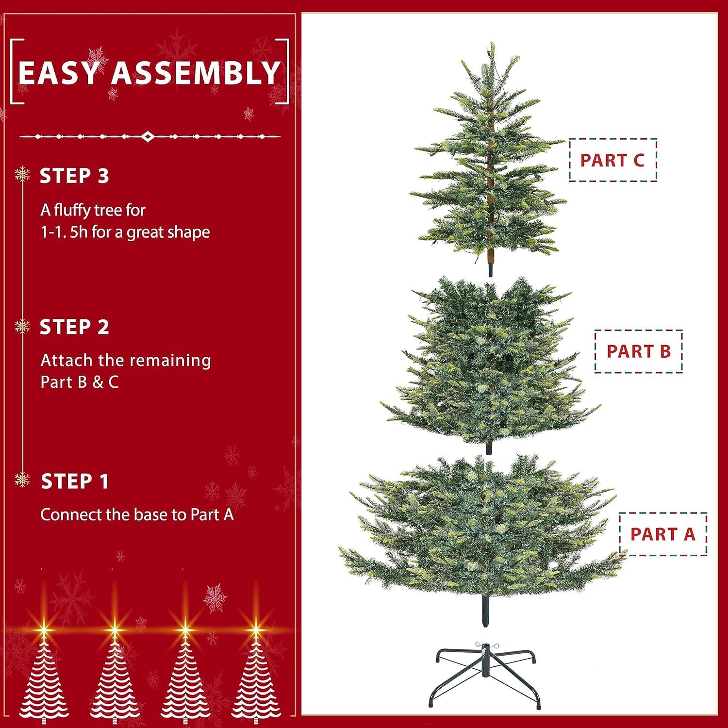 Yaheetech 6ft Pre-lit Aspen Fir Artificial Christmas Tree with 400 Incandescent Warm Lights Full Prelighted Xmas Tree w/828 Branch Tips & Foldable Stand for Home Holiday Decor, Green - Image 9
