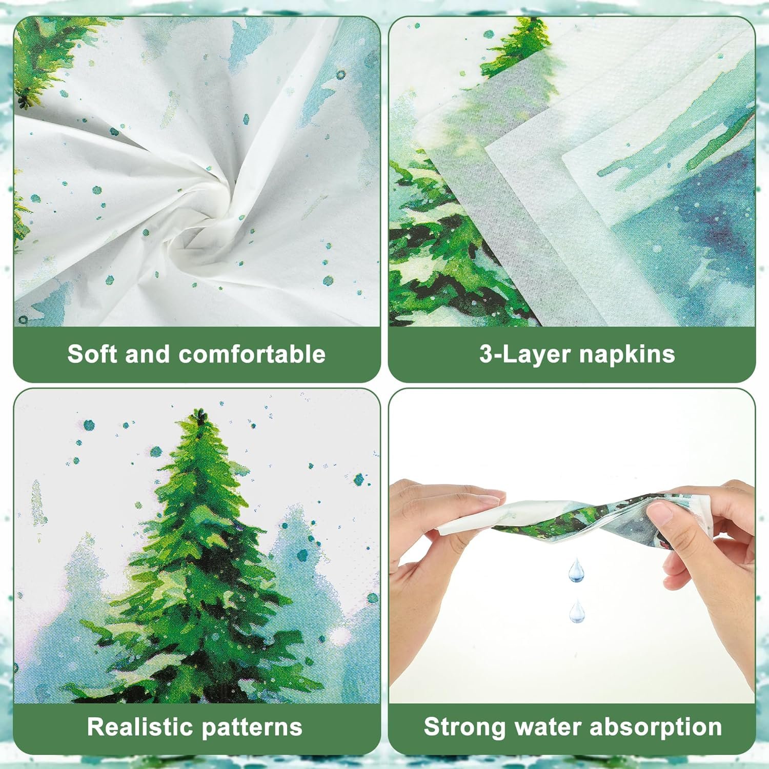 100 PCS Christmas Party Napkins Disposable 6.5 Inch Watercolor Christmas Tree Paper Napkins 3-ply Xmas Greenery Luncheon Dinner Napkins for Winter Christmas Holiday Party Supply - Image 4