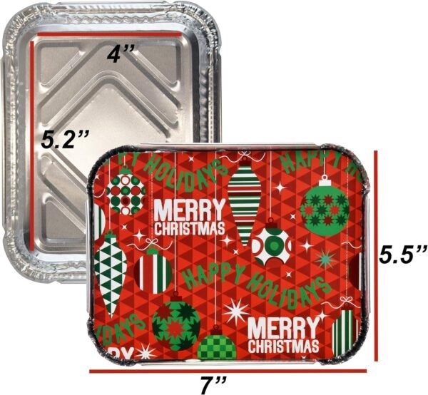 Gift Boutique 36 Count Christmas Tin Foil Containers with Lid Covers For Cookies in 3 Holiday Designs Aluminum Disposable Food Storage Pans For Treat Exchange & Goody Party Leftovers 5"W X 7"L X 1.5" - Image 5
