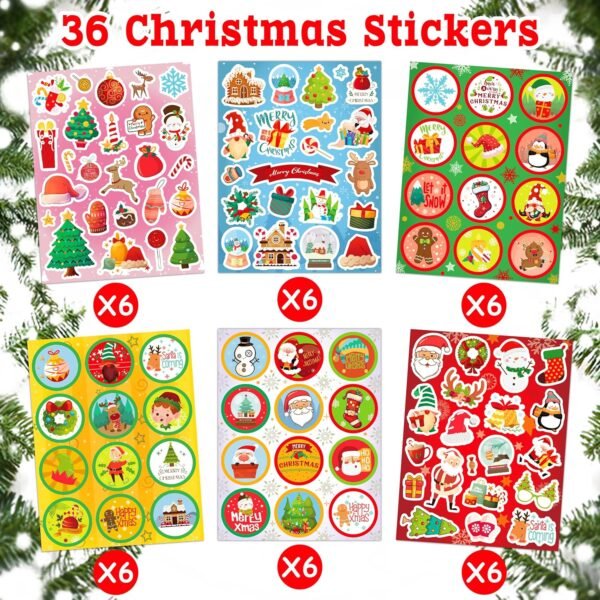 LINAYE 36 Sheets Christmas Stickers, 600 PCS Christmas Stickers Bulk for Kids, Christmas Party Favors for Kids, Christmas Stickers for Crafts Cards Scrapbooking,Water Bottles,Envelopes - Image 3