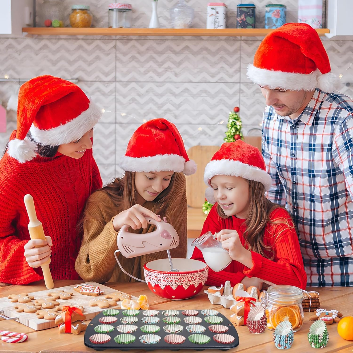 COcnny 600pcs Christmas Mini Cupcake Paper Liners, Merry Christmas Baking Cups Muffin Case Cupcakes Wrappers, Xmas Tree Santa Claus Snowman Cake Wrap Making Supplies for Xmas Eve Party (10 Styles) - Image 7