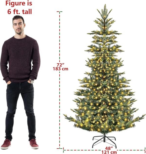 Yaheetech 6ft Pre-lit Aspen Fir Artificial Christmas Tree with 400 Incandescent Warm Lights Full Prelighted Xmas Tree w/828 Branch Tips & Foldable Stand for Home Holiday Decor, Green - Image 4