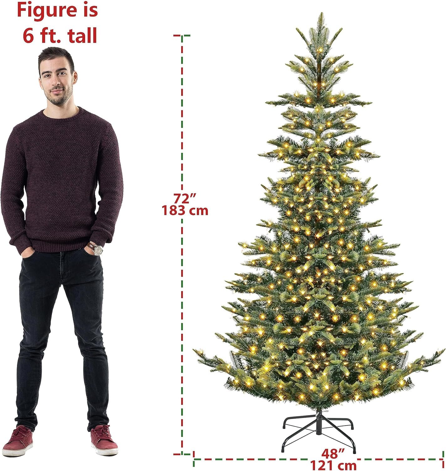 Yaheetech 6ft Pre-lit Aspen Fir Artificial Christmas Tree with 400 Incandescent Warm Lights Full Prelighted Xmas Tree w/828 Branch Tips & Foldable Stand for Home Holiday Decor, Green - Image 4