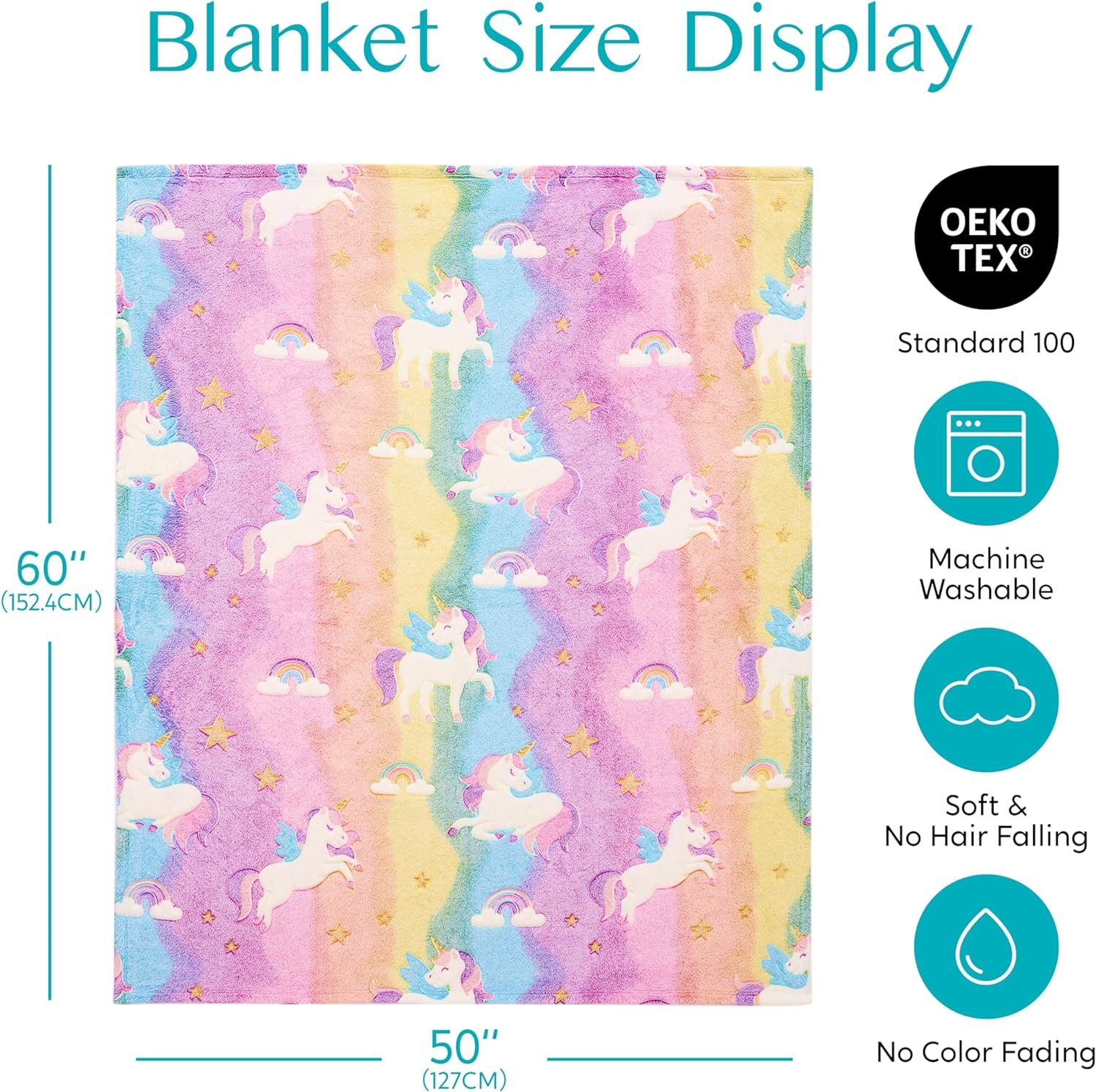Joiedomi Glow in The Dark Blanket - Unicorns Gifts for Girls Age 2 3 4 5 6 7 8 9 10 11 12 Year Old - Soft Cozy Flannel Kids Throw Blanket - Birthday Bedroom Decor 50"×60" - Image 7