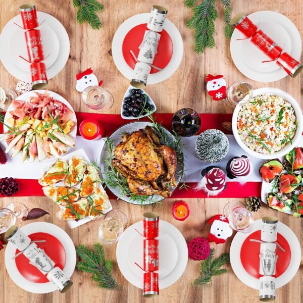 D-FantiX 12 Pack Christmas Party Favors with Red & White Snowflake Design, No-Snap Party Table Favors with Party Hats Joke Little Gifts, Xmas Holiday Dinner Traditions Supplies, Gift for Kids Adult - Image 5