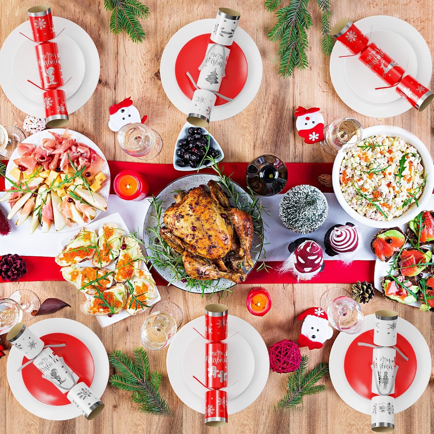 D-FantiX 12 Pack Christmas Party Favors with Red & White Snowflake Design, No-Snap Party Table Favors with Party Hats Joke Little Gifts, Xmas Holiday Dinner Traditions Supplies, Gift for Kids Adult - Image 5