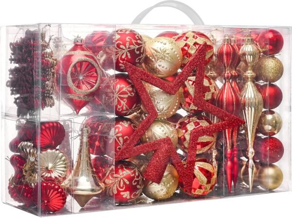 Valery Madelyn Ornaments for Christmas Trees, 100ct Red and Gold Shatterproof Christmas Tree Decorations, Luxury Hanging Ball Ornaments Bulk for Xmas Holiday Decor - Image 2