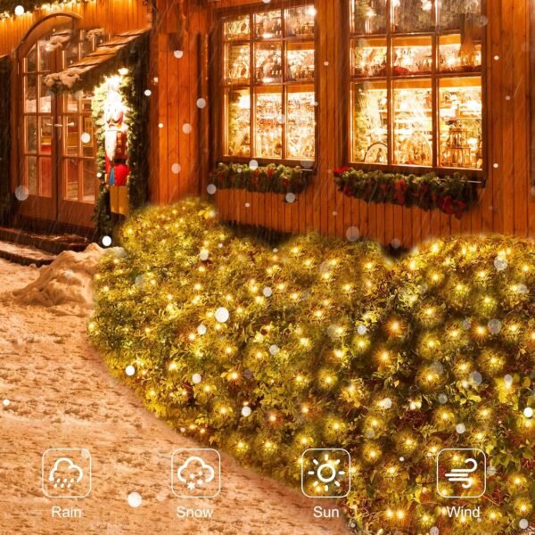 Solar Net Mesh String Lights Outdoor Waterproof 9.8ft x 6.6ft 200 LEDs Tree-wrap Lights,Dark Green Cable,8 Modes Outdoor Mesh Lights for Party Christmas Wedding Garden Home Patio Lawn - Warm White - Image 5