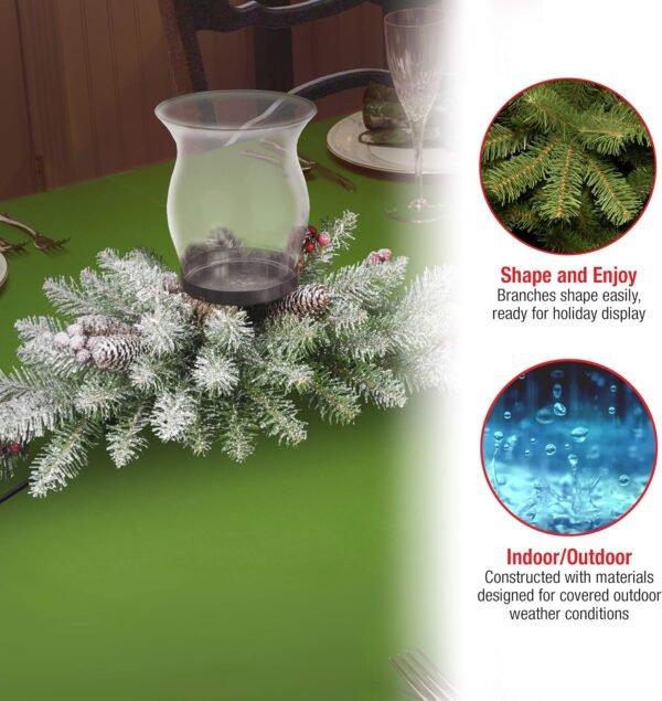 National Tree Company Artificial Christmas Centerpiece | Includes 1 Candle Holder, Red Berries, Pine Cones, Snow, and Steel Base | Dunhill Fir, 30 Inch - Image 5
