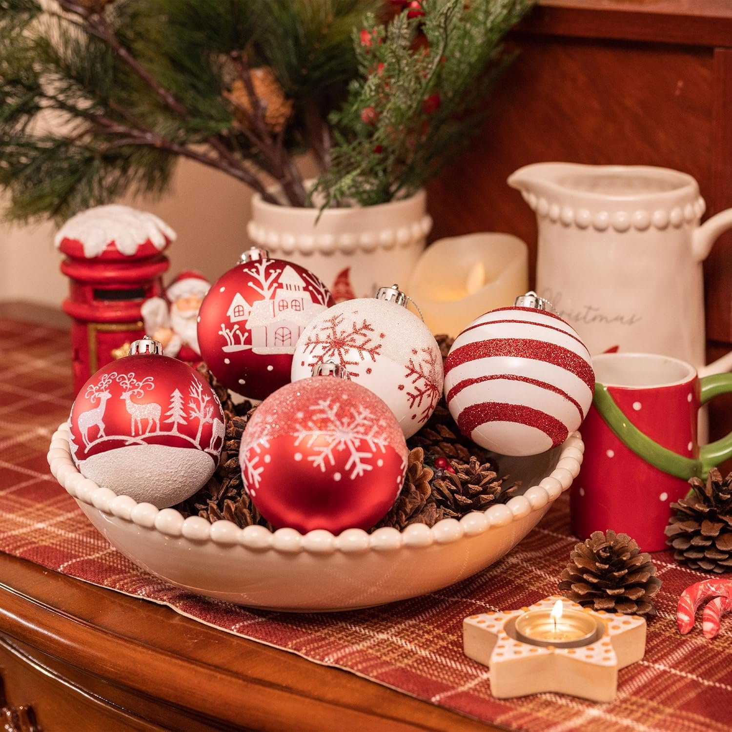 Valery Madelyn Christmas Tree Decorations Set, 16ct Red and White Shatterproof Christmas Ball Ornaments Bulk, 3.15 Inch Traditional Hanging Ornaments for Christmas Trees Xmas Holiday Party Decor - Image 4
