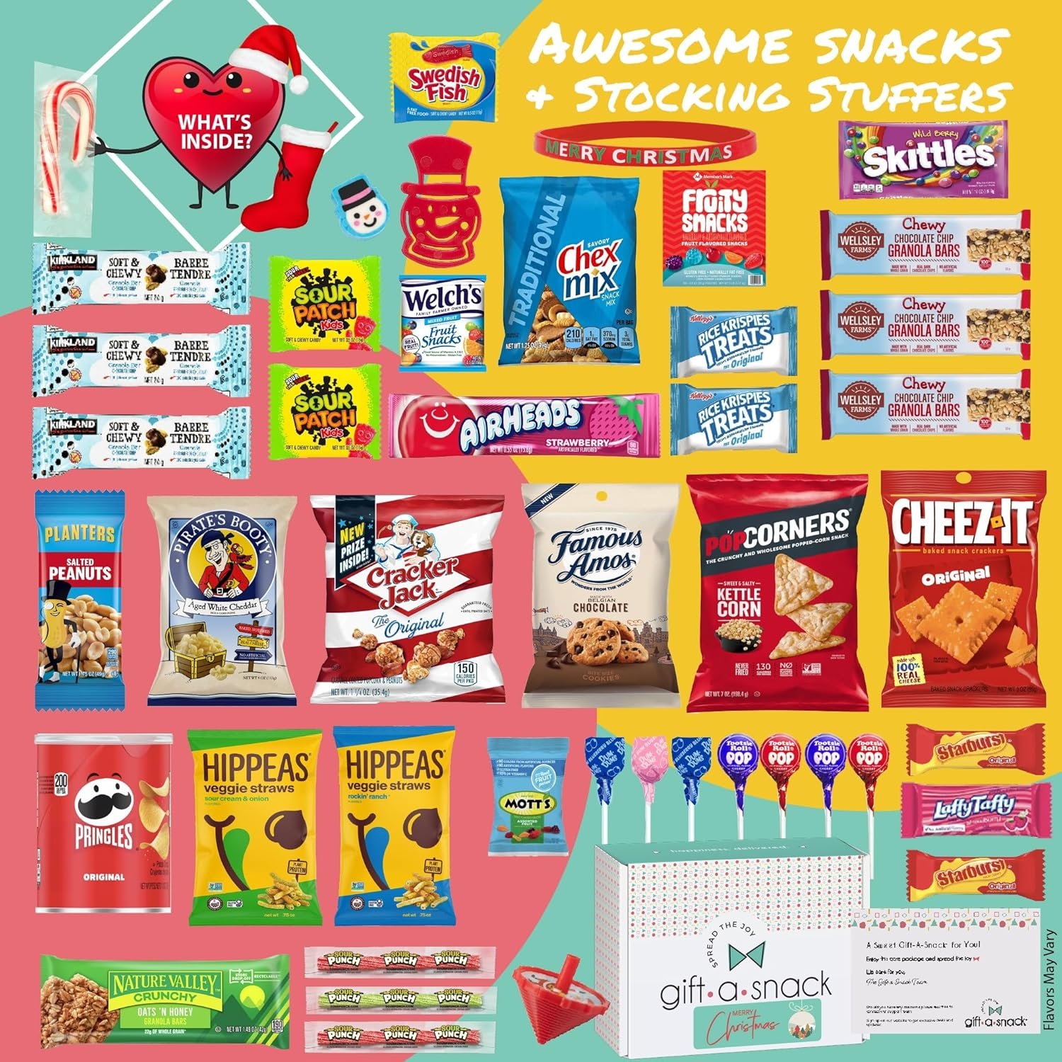 Gift A Snack - Christmas Candy Stocking Stuffers, Pre-filled Holiday Snack Box Care Package + Greeting Card (45 Count) Xmas Stocking Stuffers Sweet Treats Gift Basket, Candies Chips - Image 5