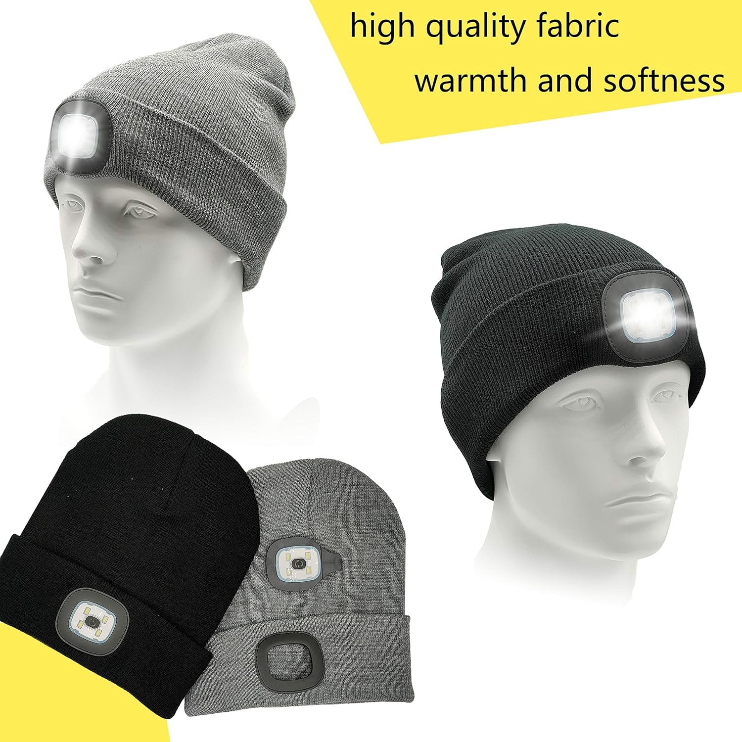 CENSGO Unisex Hat with Light, USB Rechargeable LED Headlamp Beanie, Gifts for Dad Father Men Husband Warm Knitted Cap - Image 8