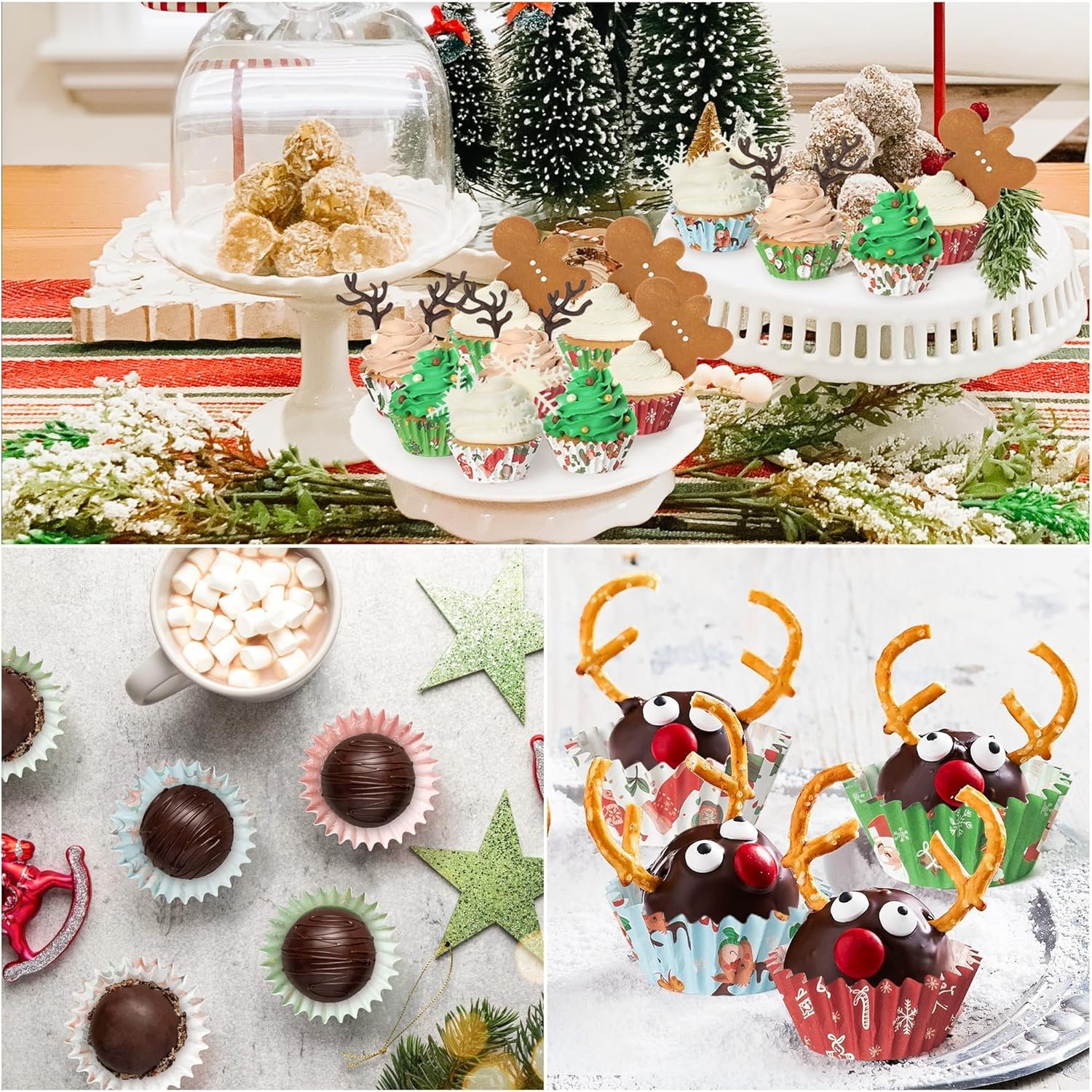 COcnny 600pcs Christmas Mini Cupcake Paper Liners, Merry Christmas Baking Cups Muffin Case Cupcakes Wrappers, Xmas Tree Santa Claus Snowman Cake Wrap Making Supplies for Xmas Eve Party (10 Styles) - Image 8