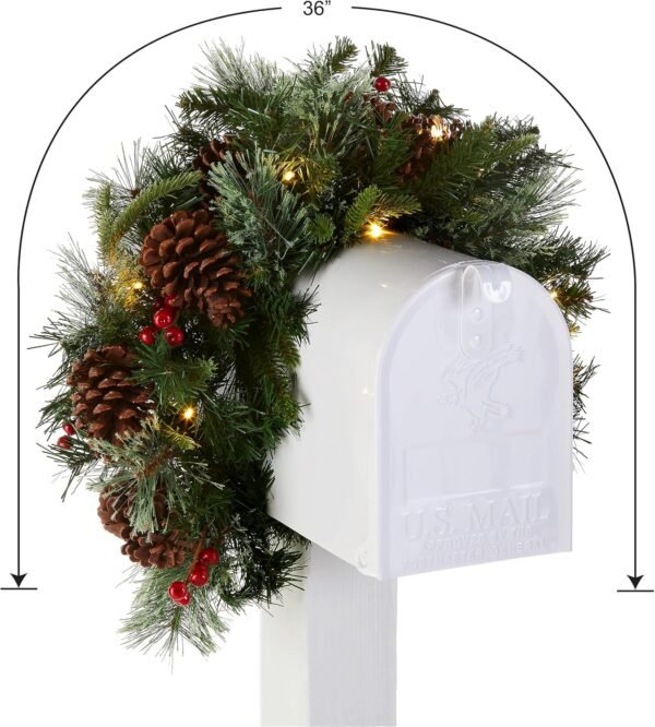 National Tree Company Pre-lit Artificial Christmas Mail Box Swag Flocked with Mixed Decorations and White LED Lights Colonial-36 Inch - Image 6