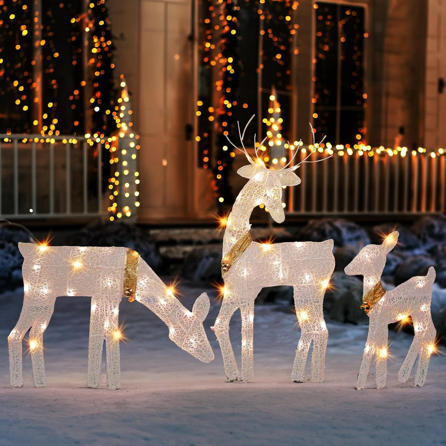 Dazzle Bright Christmas Outdoor Decoration, 3-Piece Lighted 2D Reindeer Family with 60 L, Pre-Lit Light Up Deer Set, Waterproof Outdoor Christmas Deer Decorations for Yard Patio Lawn Garden Party - Image 2